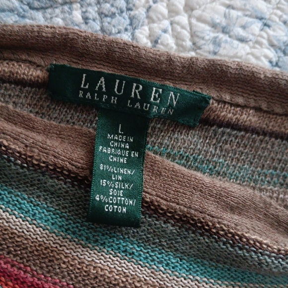 RALPH LAUREN Southwestern Indian Blanket Linen Blend Knit Sleeveless Shell Top L - Picture 3 of 3